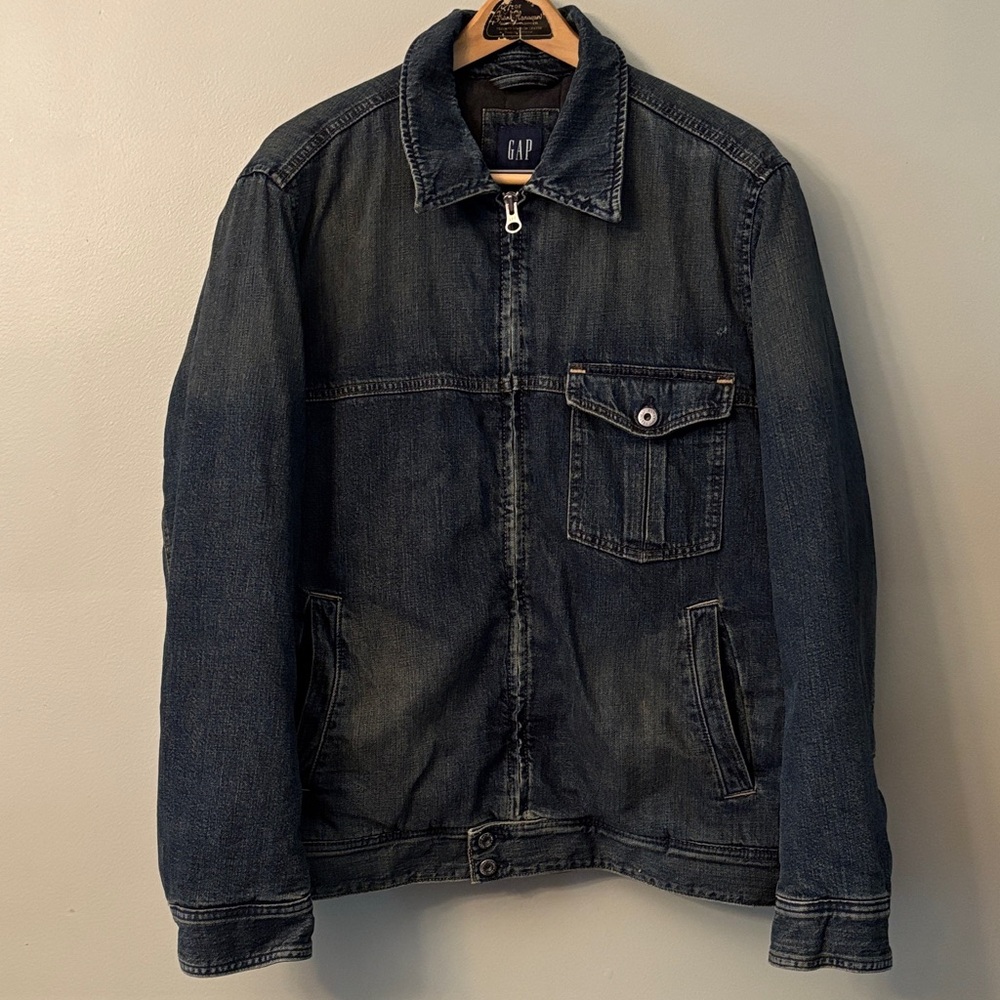 Vintage GAP Denim Quilted/Lined Zipped Blue Safari Trucker Jean Jacket, Large